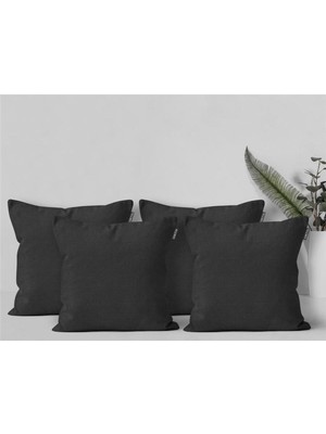 4'lü Keten Görünümlü Siyah Kırlent Kılıfı Seti, Şık ve Zarif Tasarım