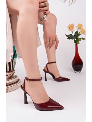 Bordo Rugan Kadın Günlük Şık Topuklu Ayakkabı