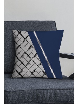 Lacivert Tay Tüyü Dokuma Kumaş Ekoseli Çift Taraflı Kırlent Kılıfı KRL1090