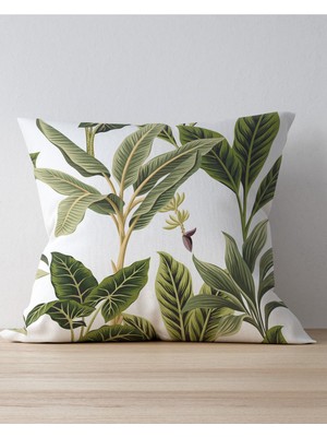 Yeşil Tropikal Desenli Çift Taraflı Kırlent Kılıfı