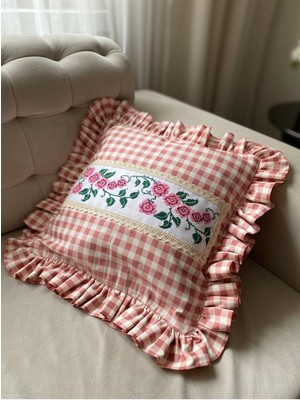 Özel Ölçü ve Renk Seçenekleriyle Kanaviçe Işlemeli Keten Kırlent Kılıfı