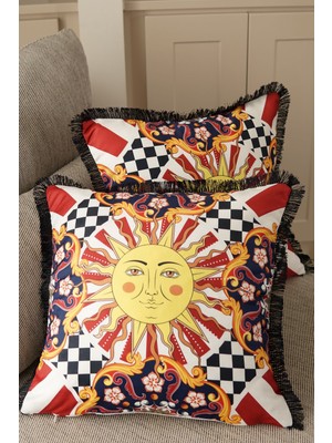 2'li Çift Taraflı 43X43 cm Saçaklı Kırlent Kılıfı Seti