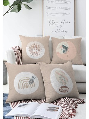 4'lü Çift Taraflı Bohem Tasarımlı Dijital Baskılı Dekoratif Yastık Kılıf Seti 55X55CM