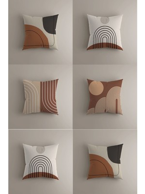 6'lı Modern Boho Kırlent Kılıfı Seti, Çift Taraflı Geometrik Desenler 43X43 cm