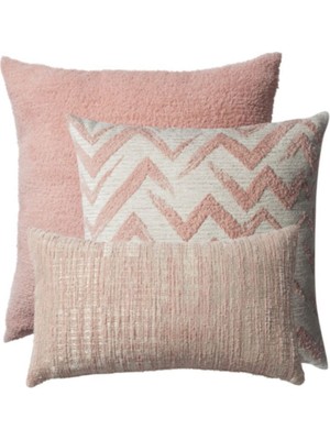 Pembe Dekoratif Yastık Seti, 3'lü Kombin, Iç Yastık Dahil, Şık ve Konforlu