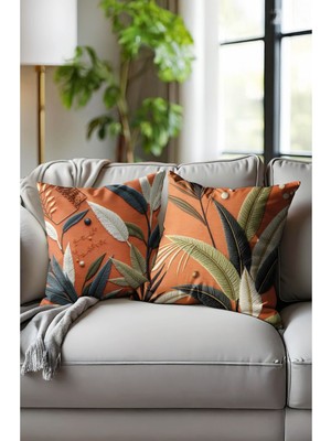 Çift Taraflı Dijital Baskılı Dokuma Nakışlı Kırlent Kılıfı, 2'li Set