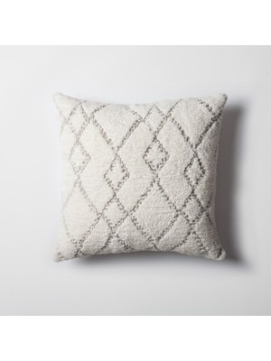 Geometrik Baklava Desenli Tüylü Kırlent 45X45 Iç Yastık Dahil Beyaz
