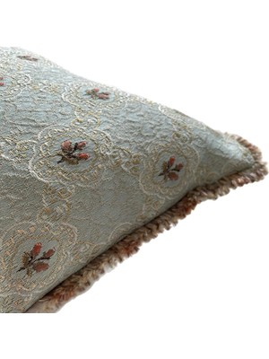 Mavi Etnik Çiçek Desenli Püsküllü Kare Kırlent, Şık ve Rahat Ev Dekoru Için Ideal