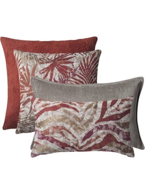 Kırmızı Dekoratif Yastık Seti, 4'lü, Iç Yastık Dahil