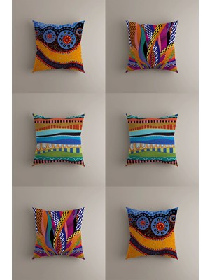 Etnik Desenli 6'lı Renkli Kırlent Kılıfı Seti 43X43 cm