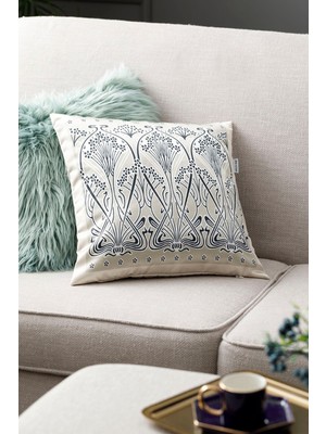 Şık Art Nouveau Saten Kırlent Kılıfı 45X45 cm Bej Renk Seçeneğiyle