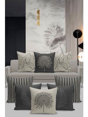 Keten ve Tweed Görünümlü 8'li Kırlent Kılıf Seti, Şık ve Modern Tasarım