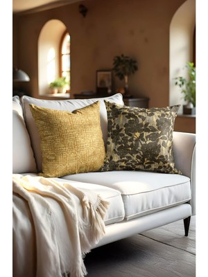 Desenli Dijital Baskılı Gizli Fermuarlı Kırlent Kılıfı, Ekru Kahve Sarı Renk Seçenekleri