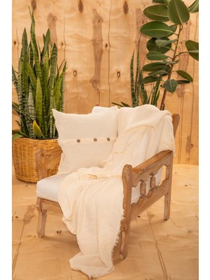 4 Katlı Müslin Desenli Kırlent Kılıfı 45X45, Krem