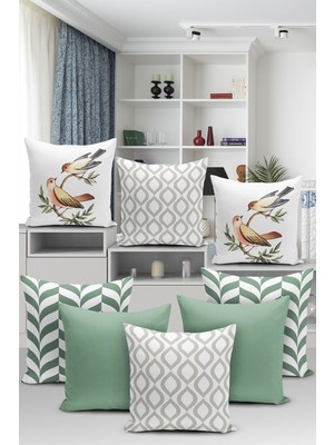 8'li Renkli Dijital Baskılı Yastık Kırlent Kılıfı Seti