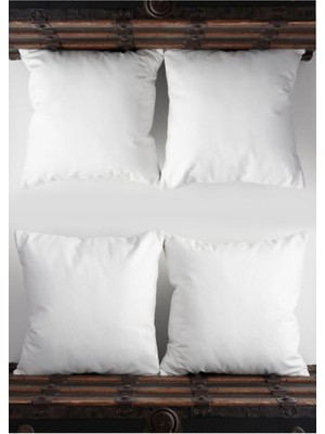 4'lü Kırlent Kılıfı ve Iç Yastık 45X45 Silikon Dolgulu Beyaz