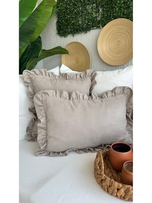 Fırfırlı Vizon Rengi Dekoratif Kırlent Kılıfı, Şık ve Zarif Tasarım