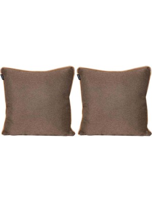 Iki Adet Keten Görünümlü Fitilli Kırlent Kılıfı Kahverengi