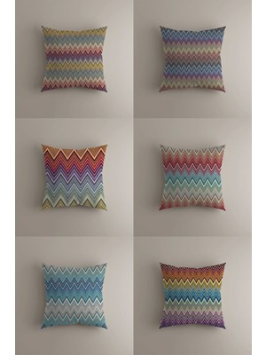 Zigzag Desenli 6'lı 43X43CM Çift Taraf Baskılı Kırlent Kılıfı Seti