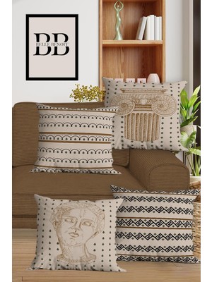 Modern Bohem Çift Taraflı Baskılı Dekoratif 4'lü Koltuk Yastık Kılıfı Seti