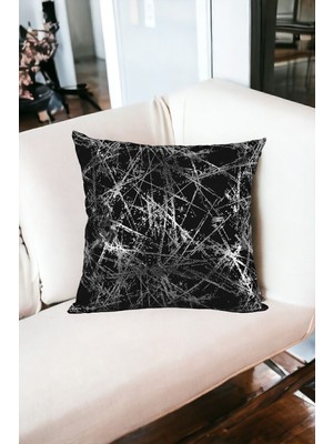 Şık Siyah Gümüş Varak Desenli Kırlent Kılıfı Yumuşak ve Dekoratif