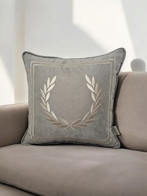 Nakışlı ve Işlemeli Biyeli Başak Desen Kırlent Kılıfı 42X42 Cm, Şık ve Zarif Tasarım