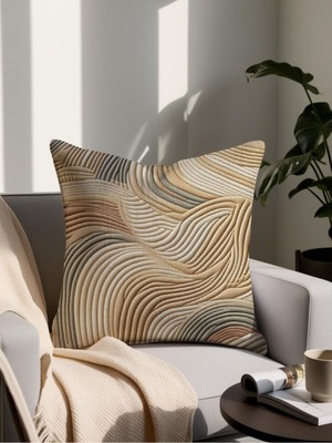 Renkli Nakış Desenli Dijital Baskılı Dekoratif Yastık 43X43 cm Mikro Petek Kumaş