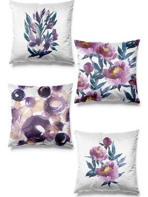 Peony Desenli Çift Taraflı Süet Kırlent Kılıfı, 4'lü Set, Şık ve Kaliteli Tasarım