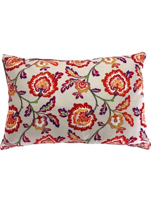 Renkli Çiçek Desenli Dikdörtgen Dekoratif Kırlent Kılıfı