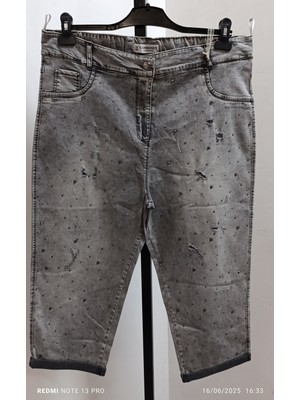 Büyük Beden Full Likralı Yüksek Belli Kar Yıkama Taşlı Yazlık Denim Kumaş Kapri