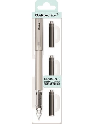Scrikss Primeo Dolma Kalem Set M Uç Gri (3'lü Kırmızı Kartuş)