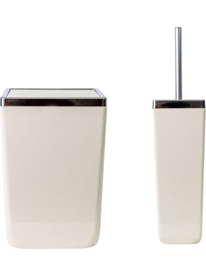 Şık Bej Çöp Kovası ve Tuvalet Seti, 2'li Paket, Modern ve Kullanışlı Tasarım