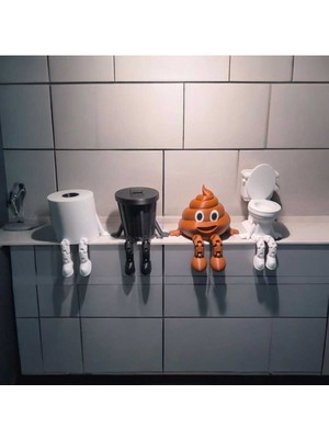 Banyo Dekoratif Seti, Figür, Tuvalet Kağıdı, Çöp Kovası, Klozet Aksesuarları (4'lü)