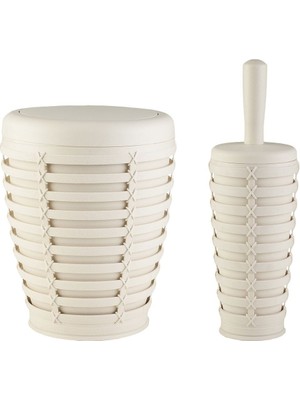 Bej Renkli Banyo Çöp Kovası ve Tuvalet Fırçası Seti, Şık ve Pratik Kullanım