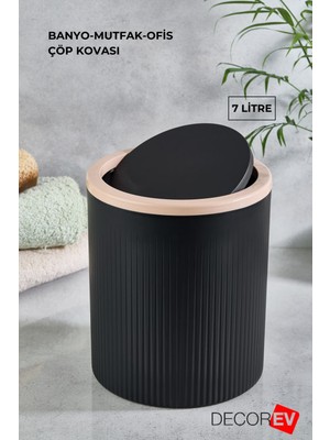 Şık 7l Çöp Kovası, Ofis, Mutfak ve Banyo Için Uygun, Siyah Renkli Kova