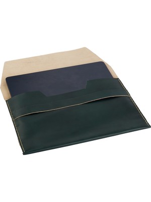 Icase Marka Macbook Air M1-M2-M3-M4  Hakiki Deri Kılıf Asker Yeşili Sert