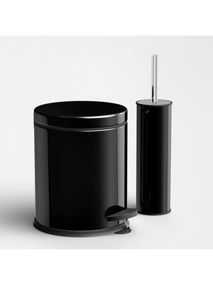 2'li Banyo Seti, 3l Çöp Kovası ve Wc Fırça, Şık Siyah Tasarım