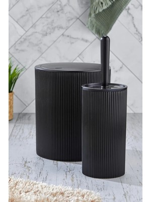 Şık Yuvarlak Çöp Kovası ve Tuvalet Fırçası Seti, Modern Banyo Tasarımı