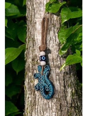 El Yapımı Seramik Kertenkele Figürlü Dekoratif Duvar Süsü 8X25 cm