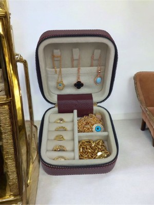 Teknotrust Küçük Boy Takı Saklama Kutusu,  Seyahat İçin Deri ve Ahşap Organizatör