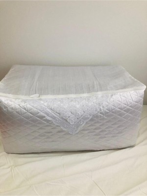 Incili Saten Yorgan Hurcu, 2 Adet, Büyük Boy, 50X50X100 Cm, Beyaz Renk