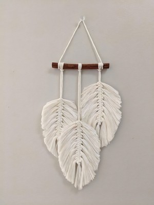 Iskandinav Tarzı Bohem Makrome Duvar Süsü, 20X25CM, Ekru