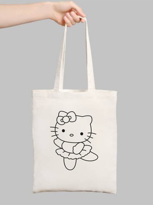 Hello Kitty Boyama Çantası, Boyama Bez Çanta Tote Bag