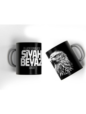 Siyah Beyaz 1903 Kartal Tasarımlı Baskılı Hediye Kupa Bardak