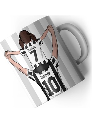 Siyah Beyaz Baba Kız Taraftar Kartal Tasarımlı Kişiye Özel Baskılı Hediye Kupa Bardak