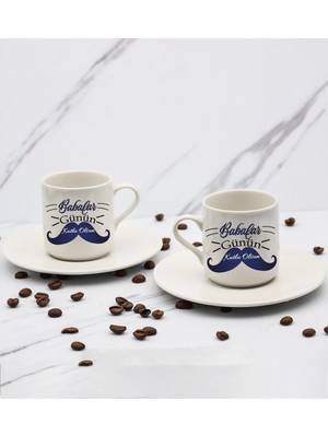 Babalar Günü Tasarım Baskılı 2'li Türk Kahve Fincanı Hediye Seti Babalar Gününe Özel Hediye B5