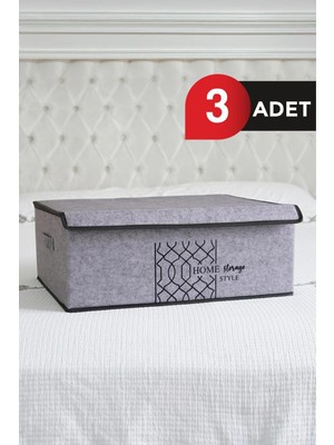 Gri Keçe Kapaklı Baza Kutu Seti 3'lü 50X40X19 cm