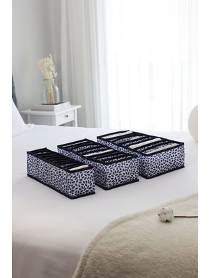 3'lü Yaprak Lacivert Dolap Çekmece Organizer, Katlanabilir ve Akordiyon Tipi Düzenleyici