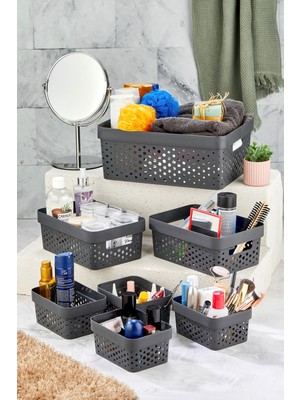 7 Parça Çok Amaçlı Düzenleyici Siyah Sepet, Pratik ve Şık Saklama Çözümü