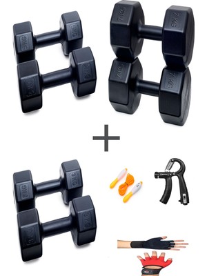 Ps Spor 3 Çift Dambıl Set 3 kg + 5 kg + 7 kg + Eldiven Ayarlanabilir Sayaçlı Yay ve Atlama Ipi